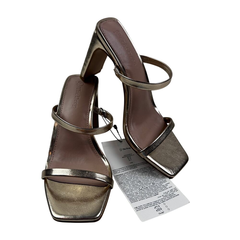 The Drop Avery Metallic Gold Square Toe Dressy Chic Heels Sandals Women's Size 6